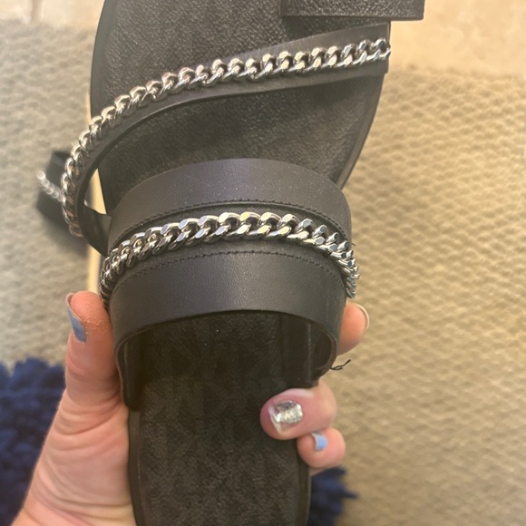 Michael Kors Black Sandals with Silver Chain - Picture 3 of 5